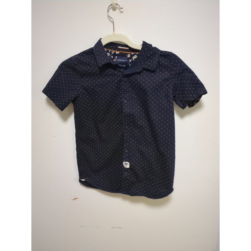 Denim flower ricky singh Kid Size 11/12 Button Down Shirt. Blue Orange Poka Dot
